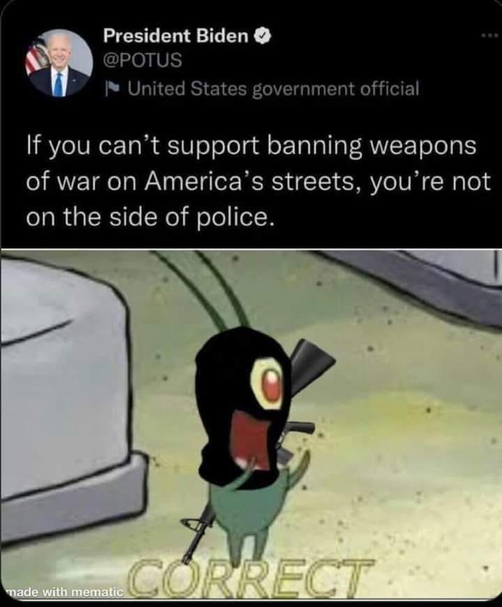 This meme is a screenshot of a tweet from the official Twitter account of the President of the United States, Joe Biden. The tweet is a response to a hypothetical situation where someone is complaining about being told to "not engage in armed conflict" while also being asked to "not engage in armed conflict" on the streets of a city. The tweet is humorous and sarcastic, implying that the person is being asked to follow contradictory rules. The tweet is captioned "I'm not a cop, I'm a civilian" and features a character from the animated TV show "Rick and Morty" with a gun and a caption that says "I'm not a cop, I'm a civilian".